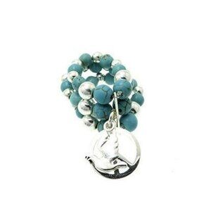 Silver Turquoise Beaded Peace Sign Dove Charm BOHO Hippie Gypsy Ring